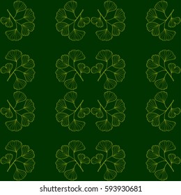 Ginkgo Biloba plant, leaf, branch. Seamless pattern, medicinal plant. Hand drawn sketch illustration. Ingredient for hair and body care cream, lotion, treatment.