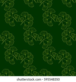 Ginkgo Biloba plant, leaf, branch. Seamless pattern, medicinal plant. Hand drawn sketch illustration. Ingredient for hair and body care cream, lotion, treatment.