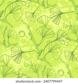 Ginkgo Biloba Plant Seamless Pattern. Ayurvedic Medicine Theme. Japanese Tree. Nature leaves outline design for various textiles and the design of medical cosmetics. Vector illustration