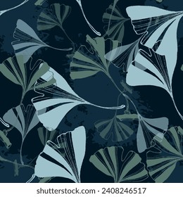 Ginkgo Biloba Plant Seamless Pattern. Ayurvedic Medicine Theme. Japanese Tree. Nature leaves outline design for various textiles and the design of medical cosmetics. Vector illustration