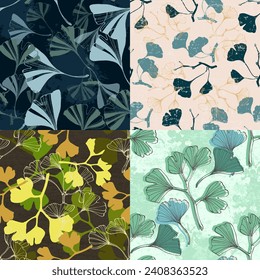 Ginkgo Biloba Plant Seamless Pattern. Ayurvedic Medicine Theme. Japanese Tree. Nature leaves outline design for various textiles and the design of medical cosmetics. Vector illustration