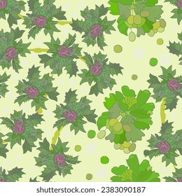 Ginkgo biloba, plants and fruits and green leaves and other flowers, in free form on a white background, vector drawing