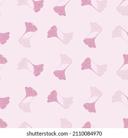 Ginkgo biloba seamless pattern. Beautiful plant background. Repeated texture in doodle style for fabric, wrapping paper, wallpaper, tissue. Vector illustration.