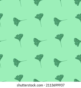 Ginkgo biloba seamless pattern. Beautiful plant background. Repeated texture in doodle style for fabric, wrapping paper, wallpaper, tissue. Vector illustration.