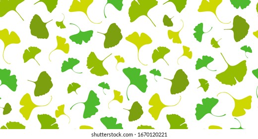 Ginkgo Biloba Seamless  Pattern Botany Plant flat digital vector illustration. Green medical cosmetic leafs. Flora Ayurvedic Medicine Theme. Design for textile, fabric, wallpaper. Camo background 