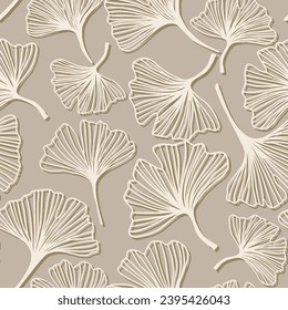 Ginkgo Biloba seamless pattern. dark grey  background Floral organic design wallpaper template.
