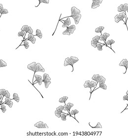 Ginkgo biloba seamless pattern, floral texture, hand drawn