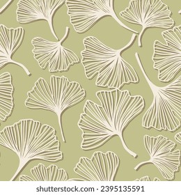 Ginkgo Biloba seamless pattern. green background Floral organic design wallpaper template.