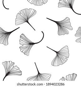 Ginkgo biloba seamless pattern leaves.Hhand drawing on white backgrounds.
Vector illustration in a minimal linear style.