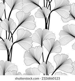 Ginkgo biloba - seamless pattern. Luxurious vector background designed for printing on fabric and can also be used in advertising medical cosmetics and pharmaceuticals