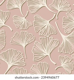 Ginkgo Biloba seamless pattern. pink background Floral organic design wallpaper template.