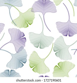 Ginkgo biloba, silhouette of colorful leaves on a white background. For textile decoration, packaging, web design.