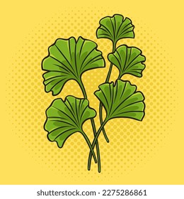 Ginkgo biloba tree leaf pinup pop art retro vector illustration. Comic book style imitation.
