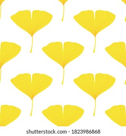 Ginkgo biloba yellow leaves autumn seamless pattern. Vector illustration.