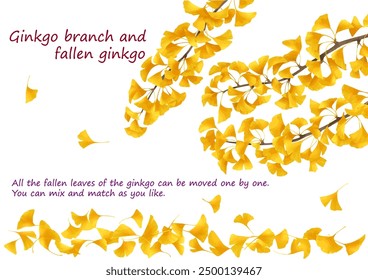 Ginkgo branches and movable fallen leaves ginkgo parts