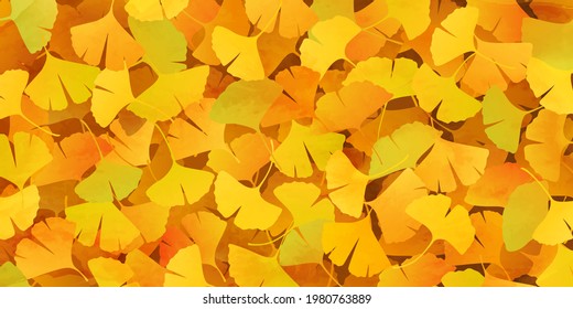 Ginkgo fallen leaves watercolor vector illustration background