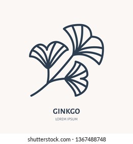 Ginkgo flat line icon. Chinese medicinal plant vector illustration. Thin sign for herbal medicine.