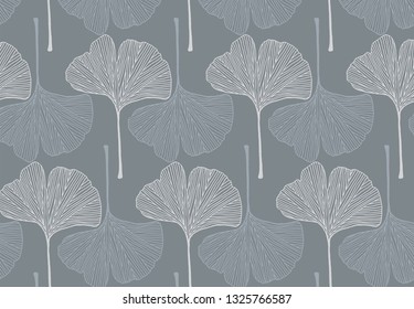 Ginkgo in gray colors palette vector pattern