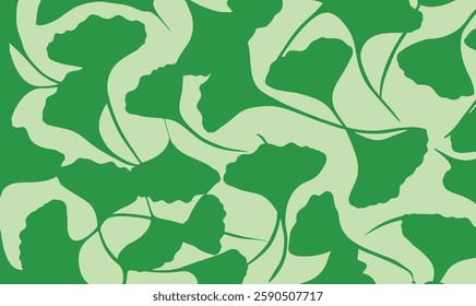 Ginkgo green leaves seamless pattern. Botanical seamless pattern with green ginkgo leaves. Ginkgo biloba leaf vector seamless pattern background. Trendy for wallpaper, template, banner.