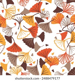 Ginkgo Gust Windy Autumn Leaves Scatter Pattern. This seamless design is ideal for use in digital and print media, including textiles, wallpapers, and stationery