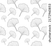 Ginkgo herbal plant seamless pattern. Linear Ginkgo herbal plant in white background. vector illustration
