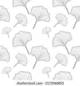 Ginkgo herbal plant seamless pattern. Linear Ginkgo herbal plant in white background. vector illustration