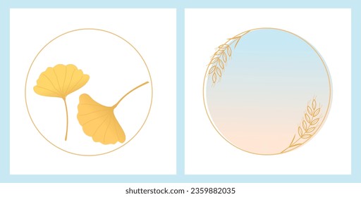 Ginkgo leaf and branch on circle signs vector.