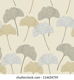 Ginkgo leaf floral ornament. Seamless interior wallpaper (Ginkgo Biloba leaves,  gingko leaf, ginkgo biloba, ginkgo leaf, leaves of ginkgo tree)