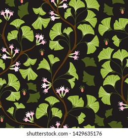 ginkgo leaf and flower seamless pattern design