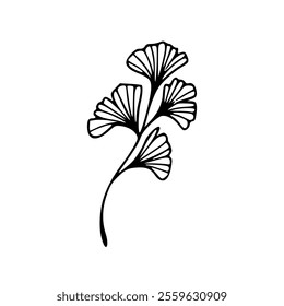 Ginkgo leaf icon in black and white on white background