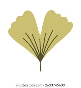 Ginkgo leaf in light green color. One element isolated on white. Spring or summer background, vector illustration