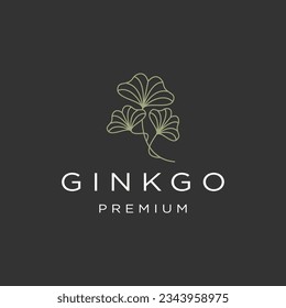 Ginkgo-Blätter mit Logo-Design im Linienstil, flacher Vektorgrafik