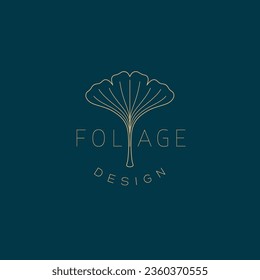 Ginkgo leaf logo design template. Linear graphic style. Vector illustration.