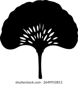 Ginkgo Leaf Silhouette with Veins Fan-Shaped Botanical Vector