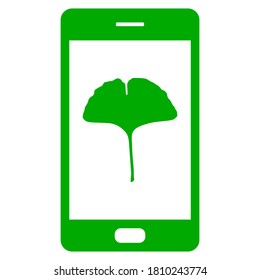 Ginkgo leaf and smartphone on white