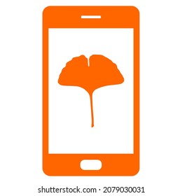 Ginkgo leaf and smartphone on white