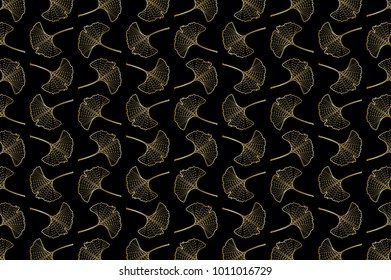 Ginkgo leaf vector pattern - black and gold, (Ginkgo biloba),