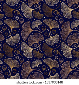 Ginkgo leaves autumn botanical background. Vector seamless vintage style pattern.