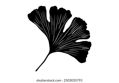 Ginkgo Leaves Clipart Black Silhouette, Ginkgo Biloba Leaf Silhouette Vector