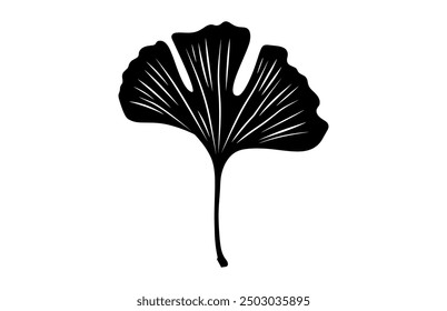 Ginkgo Leaves Clipart Black Silhouette, Ginkgo Biloba Leaf Silhouette Vector