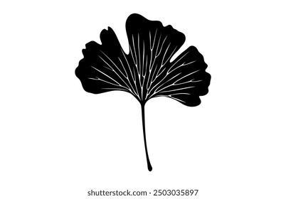 Ginkgo Leaves Clipart Black Silhouette, Ginkgo Biloba Leaf Silhouette Vector