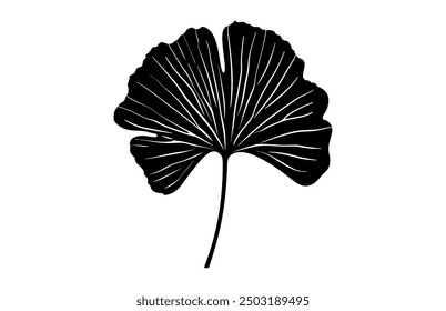 Ginkgo Leaves Clipart Black Silhouette, Ginkgo Biloba Leaf Silhouette Vector