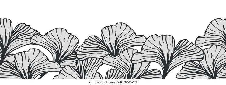 Ginkgo leaves decorative border are highlighted on a white background. A pattern of leaves. Vector illustration. For nature, eco and design. Hand-drawn plants, a frame for a postcard.