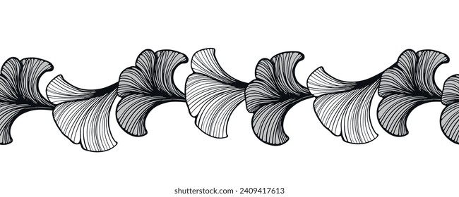 Ginkgo leaves decorative border are highlighted on a white background. A pattern of leaves. Vector illustration. For nature, eco and design. Hand-drawn plants, a frame for a postcard.