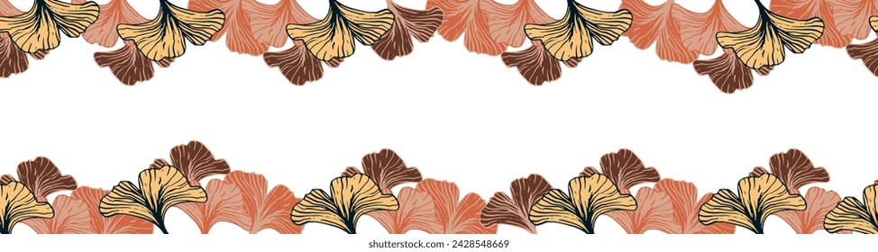 Ginkgo leaves decorative border are highlighted on a white background. A pattern of leaves. Vector illustration. For nature, eco and design. Hand-drawn plants, a frame for a postcard.