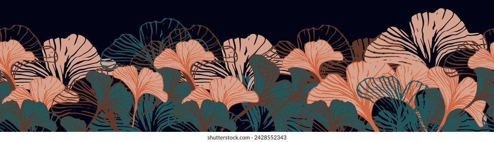 Ginkgo leaves decorative border are highlighted on a white background. A pattern of leaves. Vector illustration. For nature, eco and design. Hand-drawn plants, a frame for a postcard.