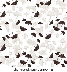 Ginkgo leaves fall seamless pattern for textile or wallpapers, hand drawn elements. Vector background 