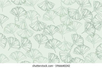 Ginkgo leaves gray outline seamless pattern. Ginkgo biloba poster background, nature inspired, elegant art print. Botanical decorative design, vector illustration for spa, wellness, fabric, fashion