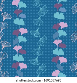 Ginkgo leaves on the dotted background seamless pattern