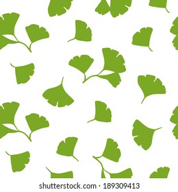 Ginkgo Leaves Seamless Background Vector. Green Ginkgo Biloba Leaves on white background.